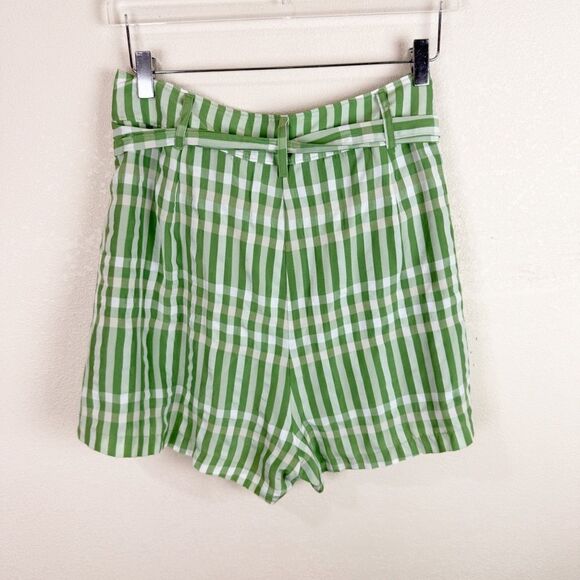 Cinq A Sept Green Plaid Paper Bag Shorts Silk Size 12 - Picture 4 of 5